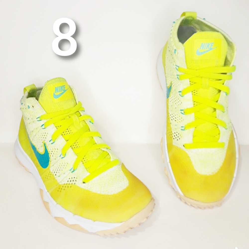 Nike Flyknit Chukka Golf Shoes Womens Spikeles Volt Green Blue  Size 8